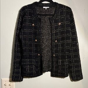 Sioni black metallic gold tweed cardigan M